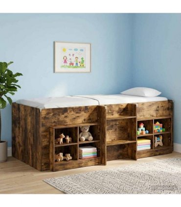 vidaXL Kids'High Bed Frame Smoked Oak 90 x 190 cm Engineered Wood