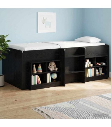 vidaXL Kids'High Bed Frame Black Oak 90 x 200 cm Engineered Wood