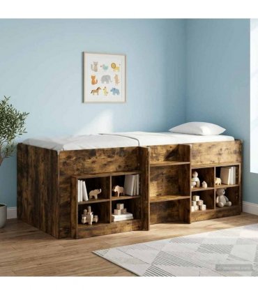 vidaXL Kids'High Bed Frame Smoked Oak 90 x 200 cm Engineered Wood