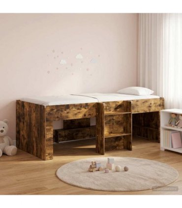 vidaXL Kids'High Bed Frame Smoked Oak 203 x 101.1 x 68.5 cm — Size: 80 x 200 cm