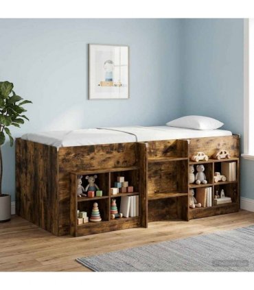 vidaXL Kids'High Bed Frame Smoked Oak 203 x 101.1 x 68.5 cm — Size: 80 x 200 cm