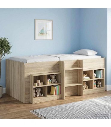 vidaXL Kids'High Bed Frame Sonoma Oak 98.5 x 200 cm Engineered Wood — Size: 100 x 200 cm