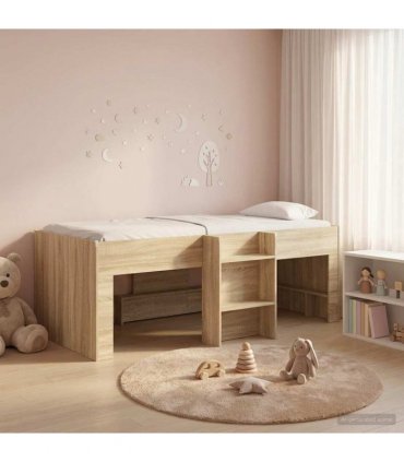 vidaXL Kids'High Bed Frame Sonoma Oak 98.5 x 200 cm Engineered Wood — Size: 100 x 200 cm