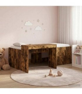 vidaXL Kids'High Bed Frame with Desk Smoked Oak 80 x 200 cm