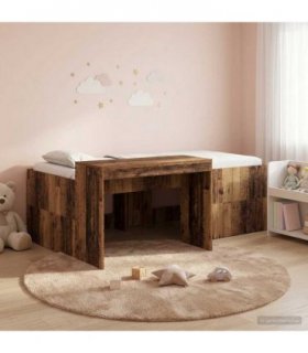vidaXL Kids'High Bed Frame with Desk Old wood 90 x 200 cm