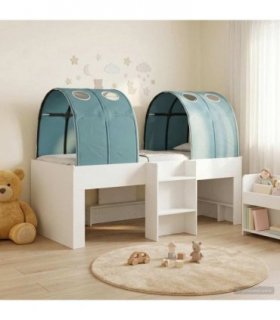 vidaXL Bed with Tunnel 4 pcs White and Light Blue Engineered Wood