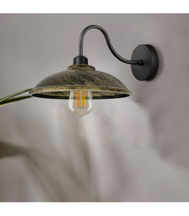 Wall Light Fixture, Black Wall Sconce E27 Base Swan Neck Hemisphere Shape Shade