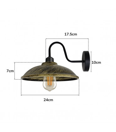 Wall Light Fixture, Black Wall Sconce E27 Base Swan Neck Hemisphere Shape Shade