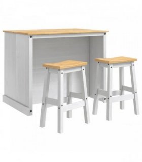 vidaXL Kitchen Island Set 3 pcs White and Honey Wax Solid-Pine