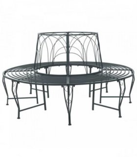 vidaXL Tree Bench 8-Seater Ø 160 x 89 cm Steel Silver Grey Round — Model: backrest with wave design