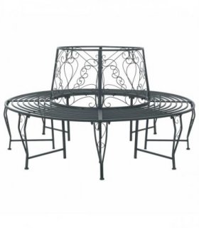 vidaXL Tree Bench 8-Seater Ø 160 x 89 cm Steel Silver Grey Round — Model: backrest with heart design