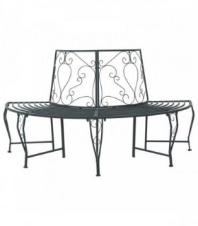 vidaXL Tree Bench 4-Seater 160 x 80 x 89 cm Steel Silver Grey — Model: backrest with heart design
