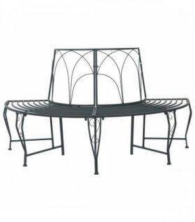 vidaXL Tree Bench 4-Seater 160 x 80 x 89 cm Steel Silver Grey — Model: backrest with wave design