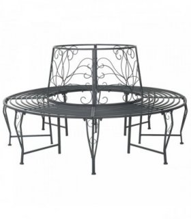vidaXL Tree Bench 8-Seater Ø 160 x 89 cm Steel Silver Grey Round — Model: backrest with flower design
