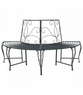 vidaXL Tree Bench 4-Seater 160 x 80 x 89 cm Steel Silver Grey — Model: backrest with flower design