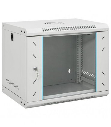 vidaXL 9U Wall Mounted Network Cabinet 19" IP20 53x40x45 cm — Colour: grey, Size: 530 x 400 x 450 mm