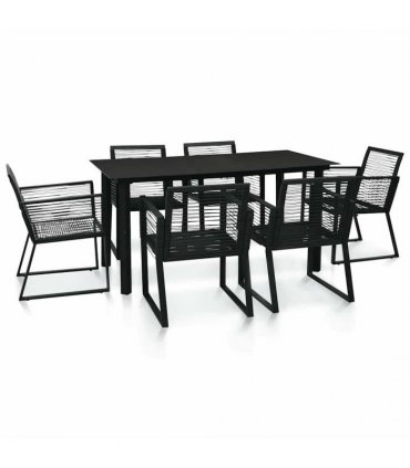 vidaXL 7 Piece Outdoor Dining Set PVC Rattan Black — Size: 150 x 80 x 74 cm