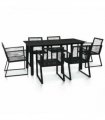 vidaXL 7 Piece Outdoor Dining Set PVC Rattan Black — Size: 150 x 80 x 74 cm