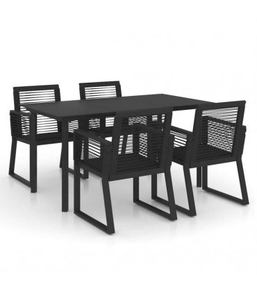 vidaXL 5 Piece Outdoor Dining Set PVC Rattan Black — Size: 150 x 80 x 74 cm