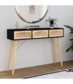vidaXL Console Table Black 105x30x75 cm Solid Wood Pine&Natural Rattan