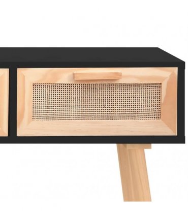 vidaXL Console Table Black 105x30x75 cm Solid Wood Pine&Natural Rattan