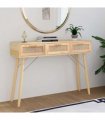 vidaXL Console Table Brown 105x30x75 cm Solid Wood Pine&Natural Rattan