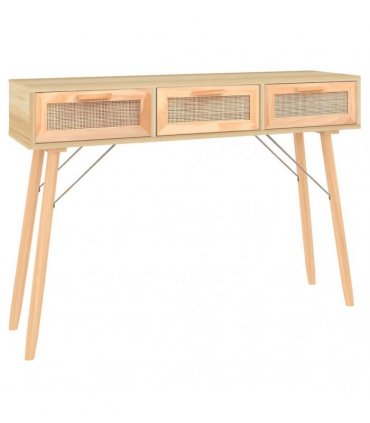 vidaXL Console Table Brown 105x30x75 cm Solid Wood Pine&Natural Rattan