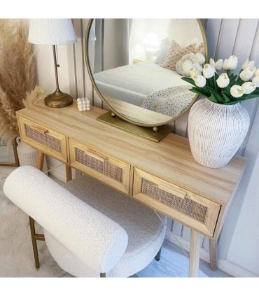 vidaXL Console Table Brown 105x30x75 cm Solid Wood Pine&Natural Rattan
