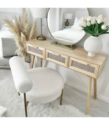 vidaXL Console Table Brown 105x30x75 cm Solid Wood Pine&Natural Rattan