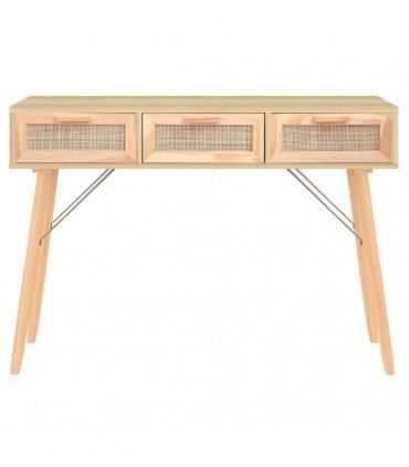 vidaXL Console Table Brown 105x30x75 cm Solid Wood Pine&Natural Rattan