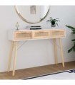 vidaXL Console Table White 105x30x75 cm Solid Wood Pine&Natural Rattan