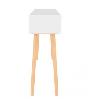 vidaXL Console Table White 105x30x75 cm Solid Wood Pine&Natural Rattan