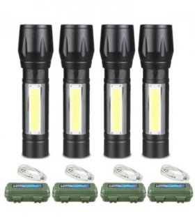 4 Pack Mini Zoomable LED Flashlight USB RechargeableCamping Hiking Flashlight Work light