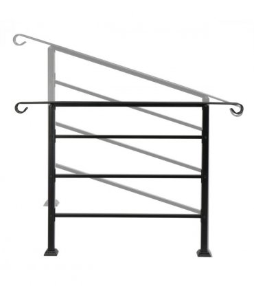 Handrails for Outdoor Steps, Wrought Iron Handrail Fits 1 to 4 Steps, Transitional Handrail with Installation Kit, Black