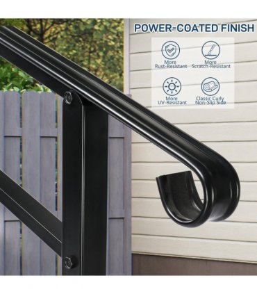 Handrails for Outdoor Steps, Wrought Iron Handrail Fits 1 to 4 Steps, Transitional Handrail with Installation Kit, Black