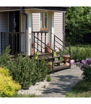 Handrails for Outdoor Steps, Wrought Iron Handrail Fits 1 to 4 Steps, Transitional Handrail with Installation Kit, Black
