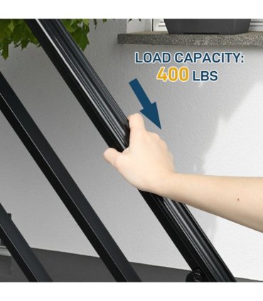 Handrails for Outdoor Steps, Wrought Iron Handrail Fits 1 to 4 Steps, Transitional Handrail with Installation Kit, Black