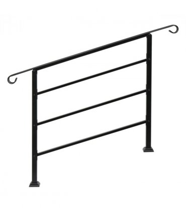 Handrails for Outdoor Steps, Wrought Iron Handrail Fits 1 to 4 Steps, Transitional Handrail with Installation Kit, Black