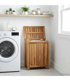 vidaXL Laundry Basket Natural 50 x 35 x 60 cm Solid Teak Wood — Model: with fabric bag