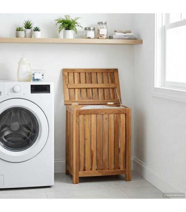vidaXL Laundry Basket Natural 50 x 35 x 60 cm Solid Teak Wood — Model: with fabric bag