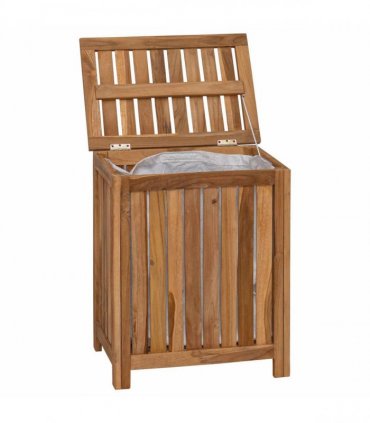 vidaXL Laundry Basket Natural 50 x 35 x 60 cm Solid Teak Wood — Model: with fabric bag