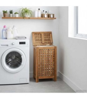 vidaXL Laundry Basket Natural 35 x 25 x 60 cm Solid Teak Wood — Model: with fabric bag