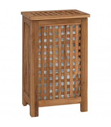 vidaXL Laundry Basket Natural 35 x 25 x 60 cm Solid Teak Wood — Model: with fabric bag