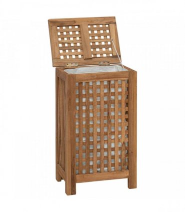 vidaXL Laundry Basket Natural 35 x 25 x 60 cm Solid Teak Wood — Model: with fabric bag