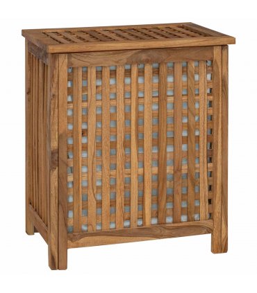 vidaXL Laundry Basket Natural 50 x 35 x 60 cm Solid Teak Wood — Model: with fabric bag — V0672199440