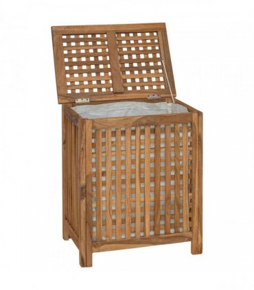 vidaXL Laundry Basket Natural 50 x 35 x 60 cm Solid Teak Wood — Model: with fabric bag — V0672199440
