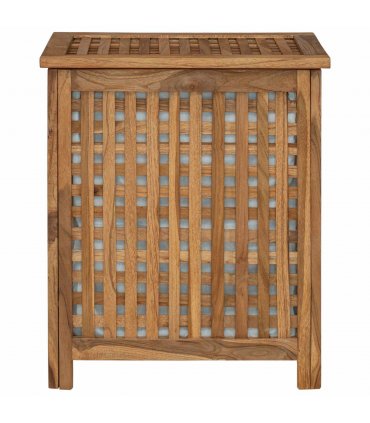 vidaXL Laundry Basket Natural 50 x 35 x 60 cm Solid Teak Wood — Model: with fabric bag — V0672199440