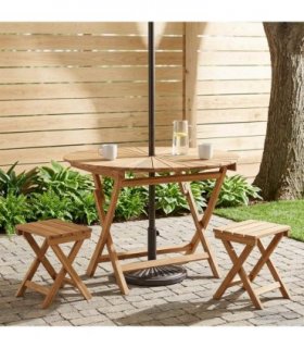 vidaXL Folding Garden Table Natural Ø 110 x 75 cm Solid Teak Wood