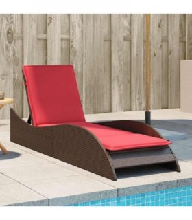 vidaXL Sun Lounger with Cushion Brown 60x205x73 cm Poly Rattan
