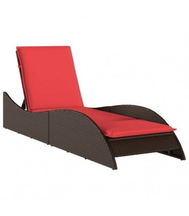 vidaXL Sun Lounger with Cushion Brown 60x205x73 cm Poly Rattan